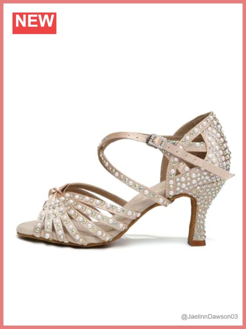 Women's Latin Dance Heels with Rhinestone and Pearl Satin